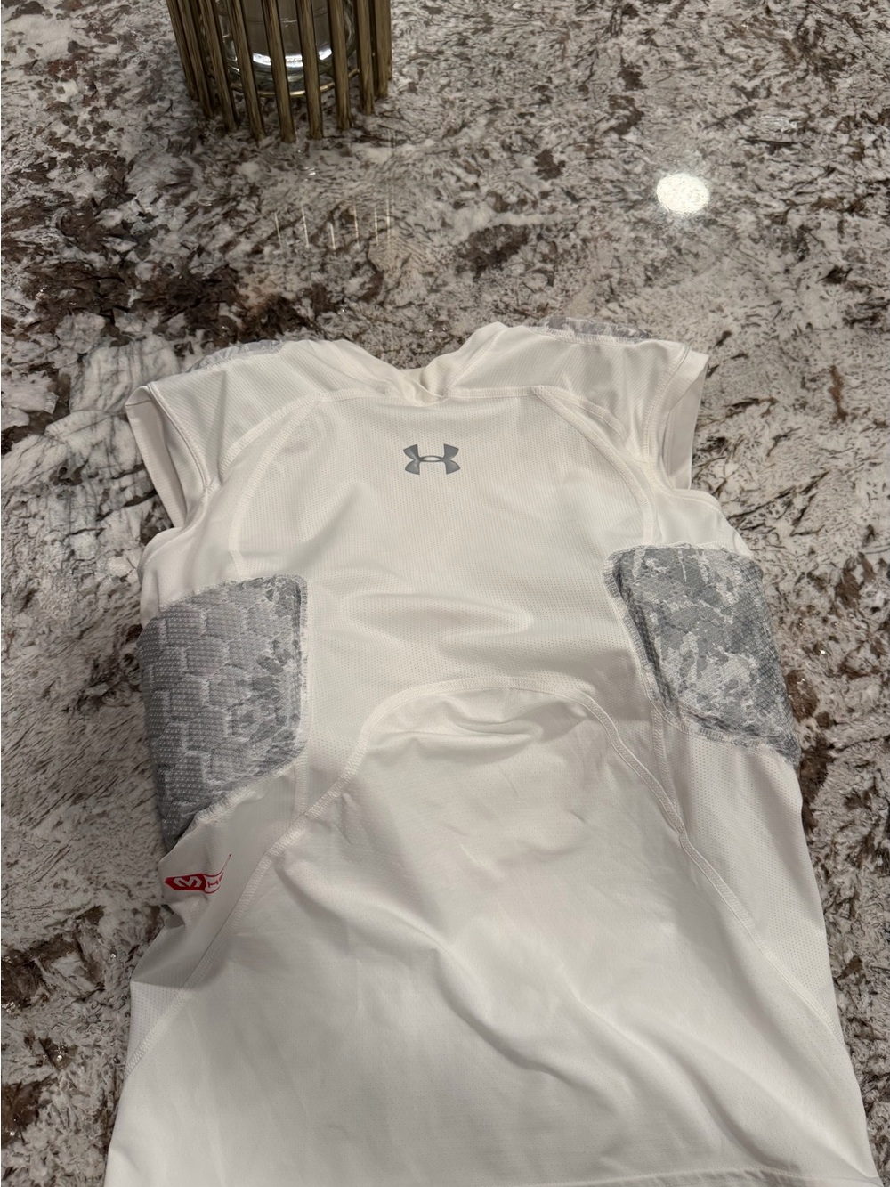 Under Armour White Performance Shirt with Gray Padded Panels